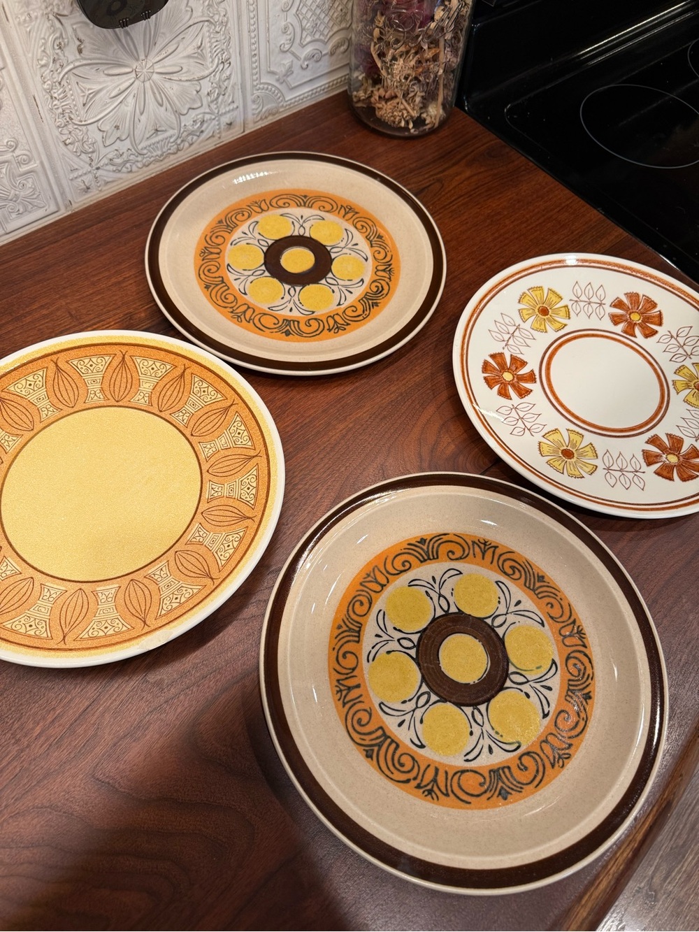 Vintage Floral and Geometric Dinner Plates - Set of 4